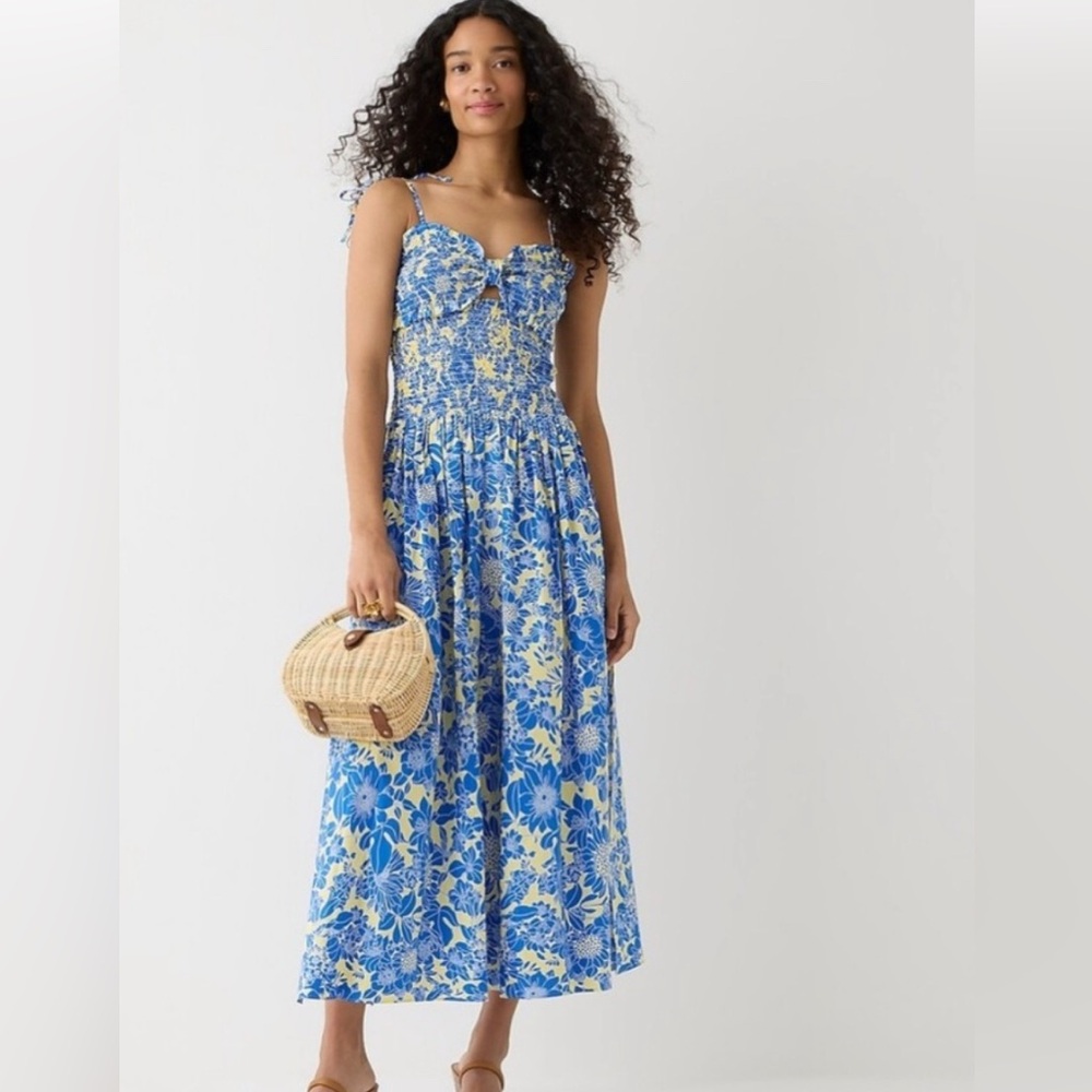 J. Crew Blue and White Floral Cotton Poplin Maxi Dress - Picture 2 of 6